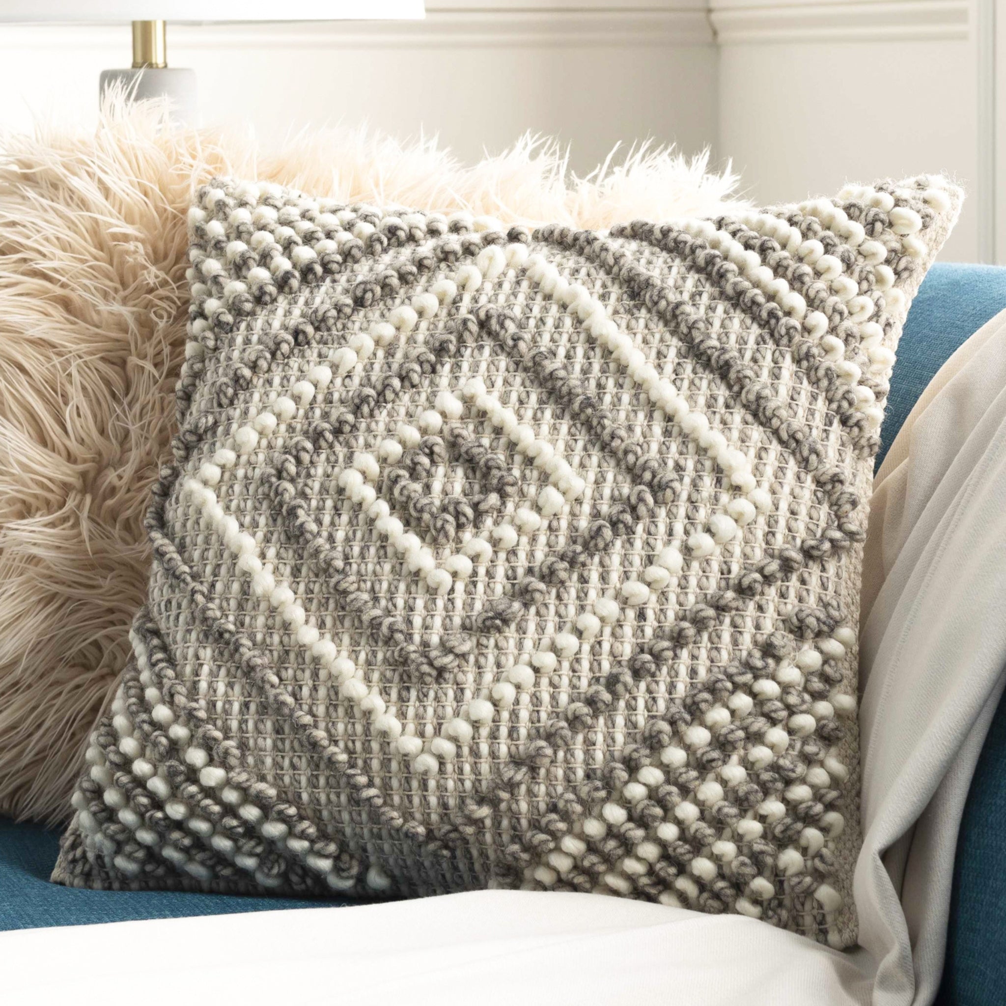 Woven Diamond Pillow – Handwoven Wool & Cotton