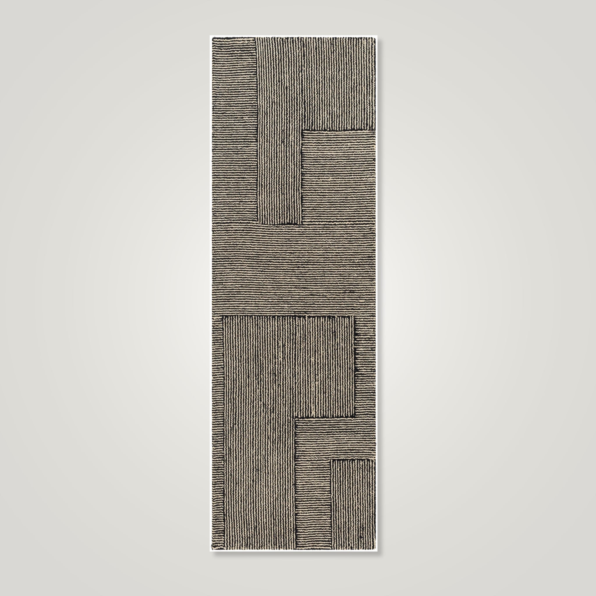 The Layton Rug – Handwoven Wool Blend, Linear Black & Cream