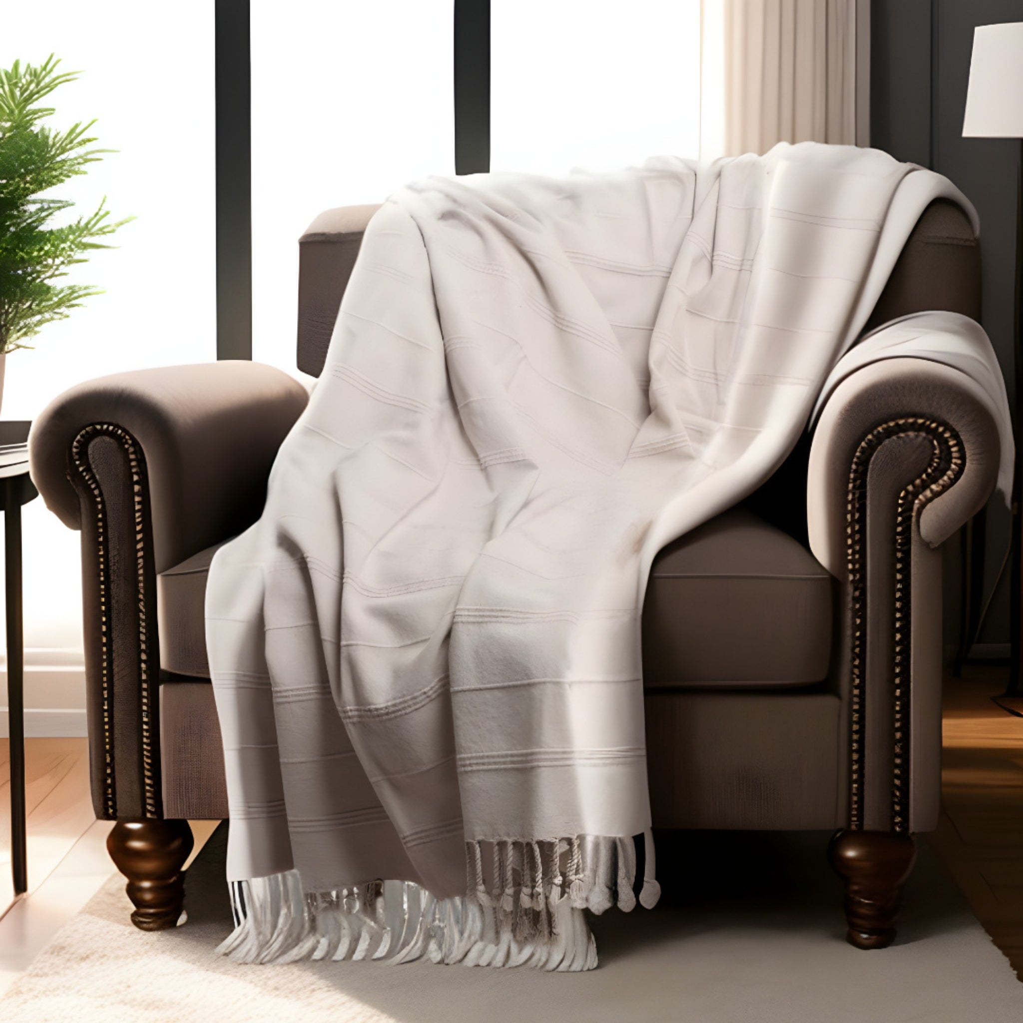 The Karia Throw – Beige Striped Cotton