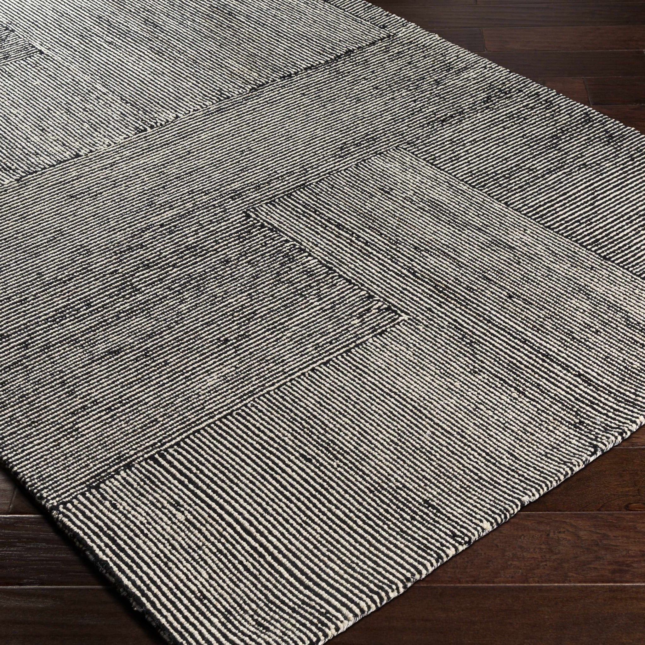 The Layton Rug – Handwoven Wool Blend, Linear Black & Cream