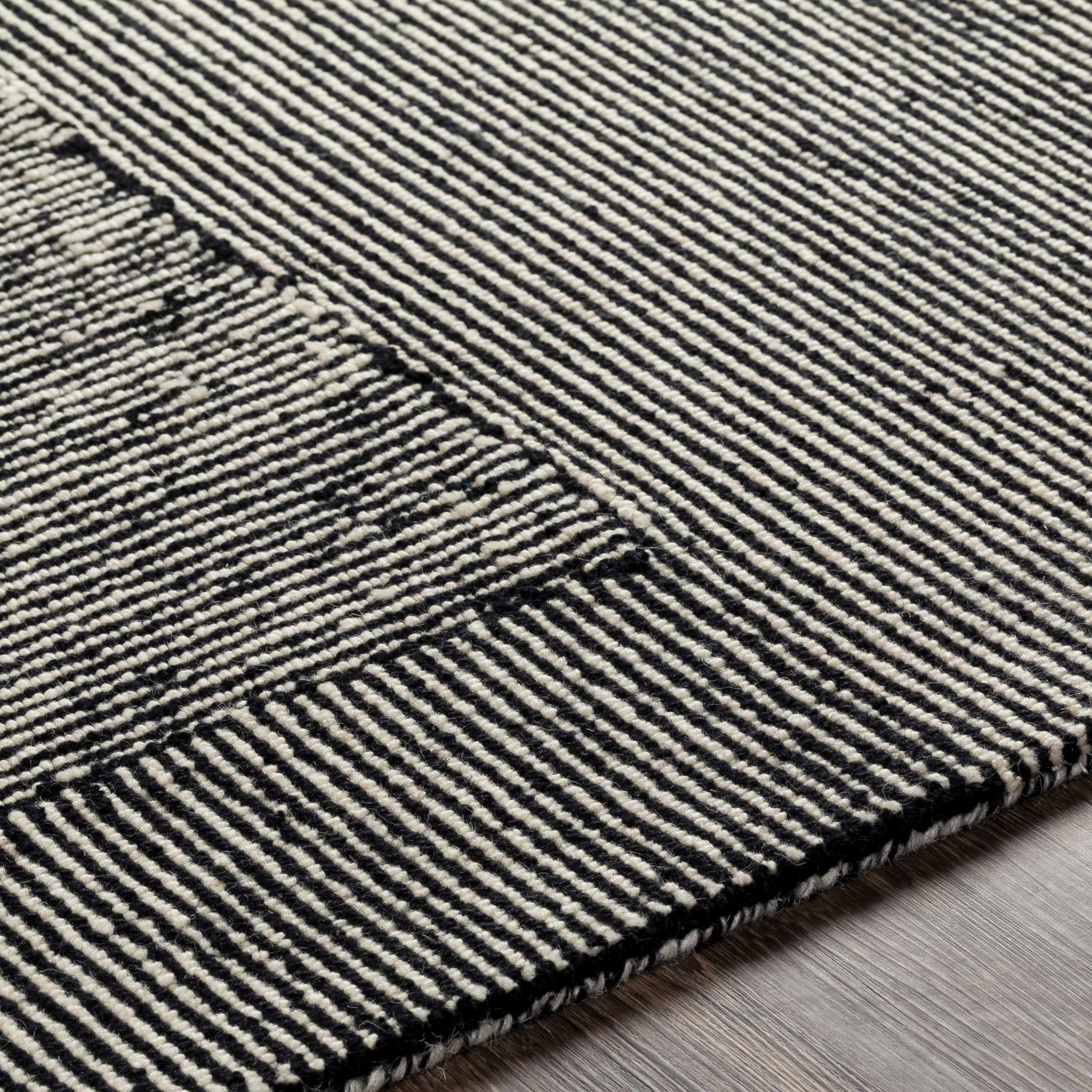 The Layton Rug – Handwoven Wool Blend, Linear Black & Cream
