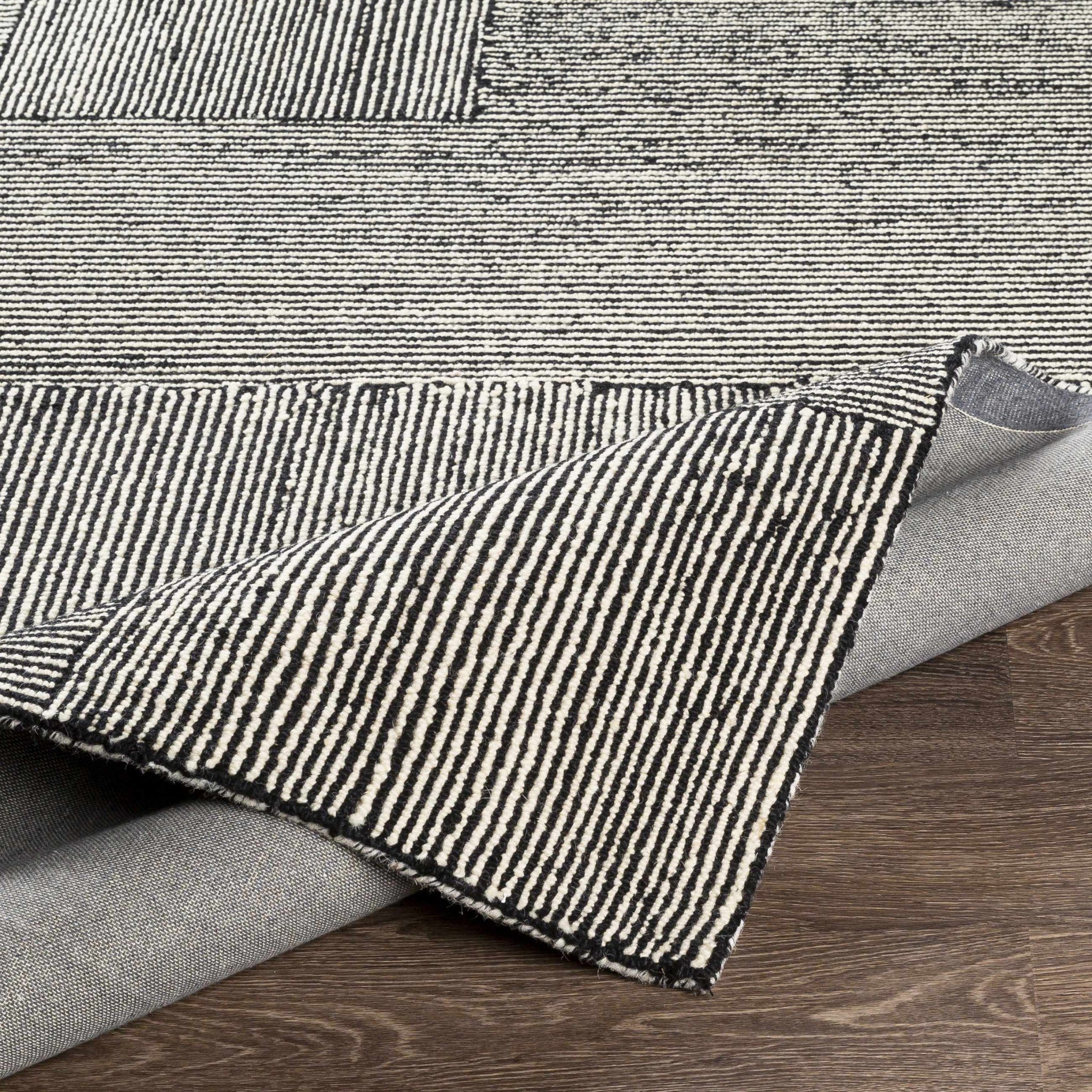 The Layton Rug – Handwoven Wool Blend, Linear Black & Cream