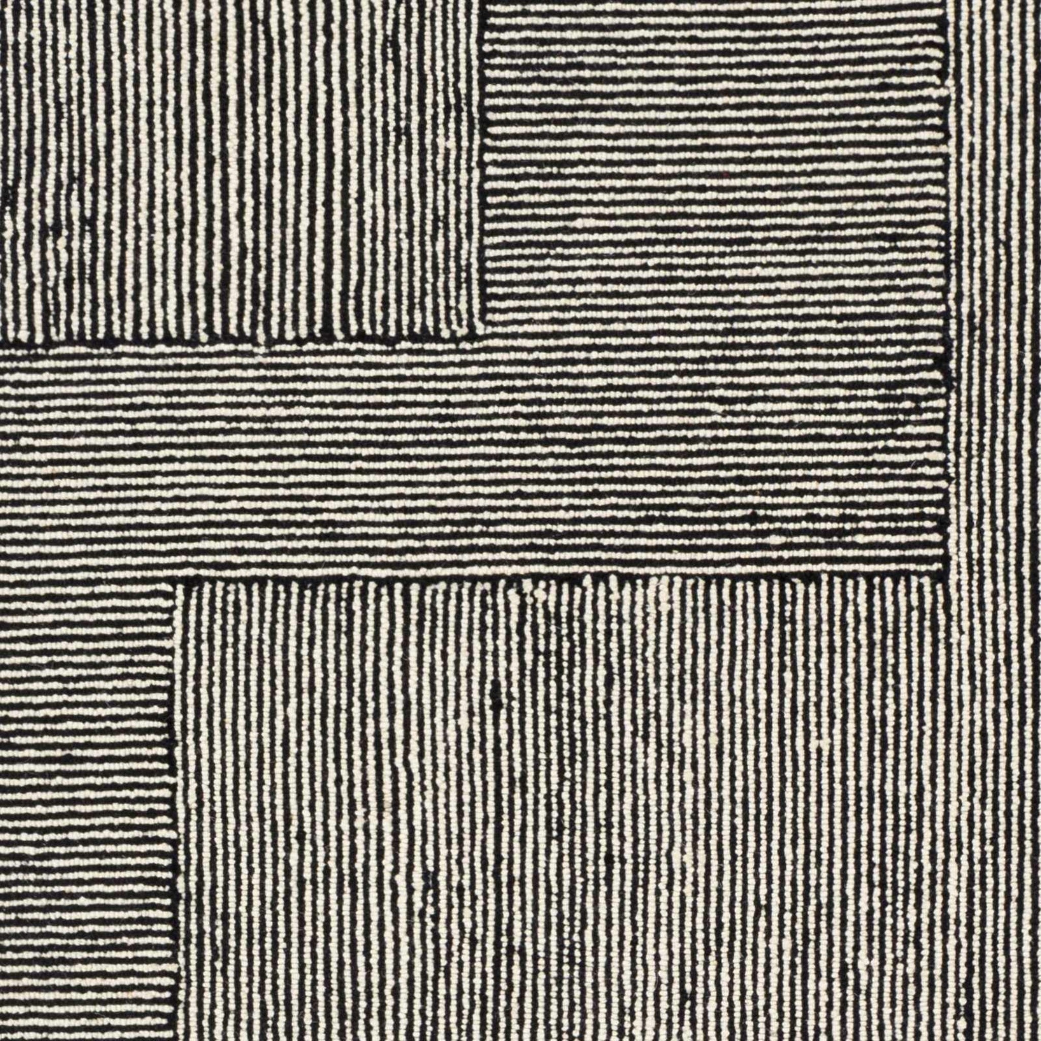 The Layton Rug – Handwoven Wool Blend, Linear Black & Cream