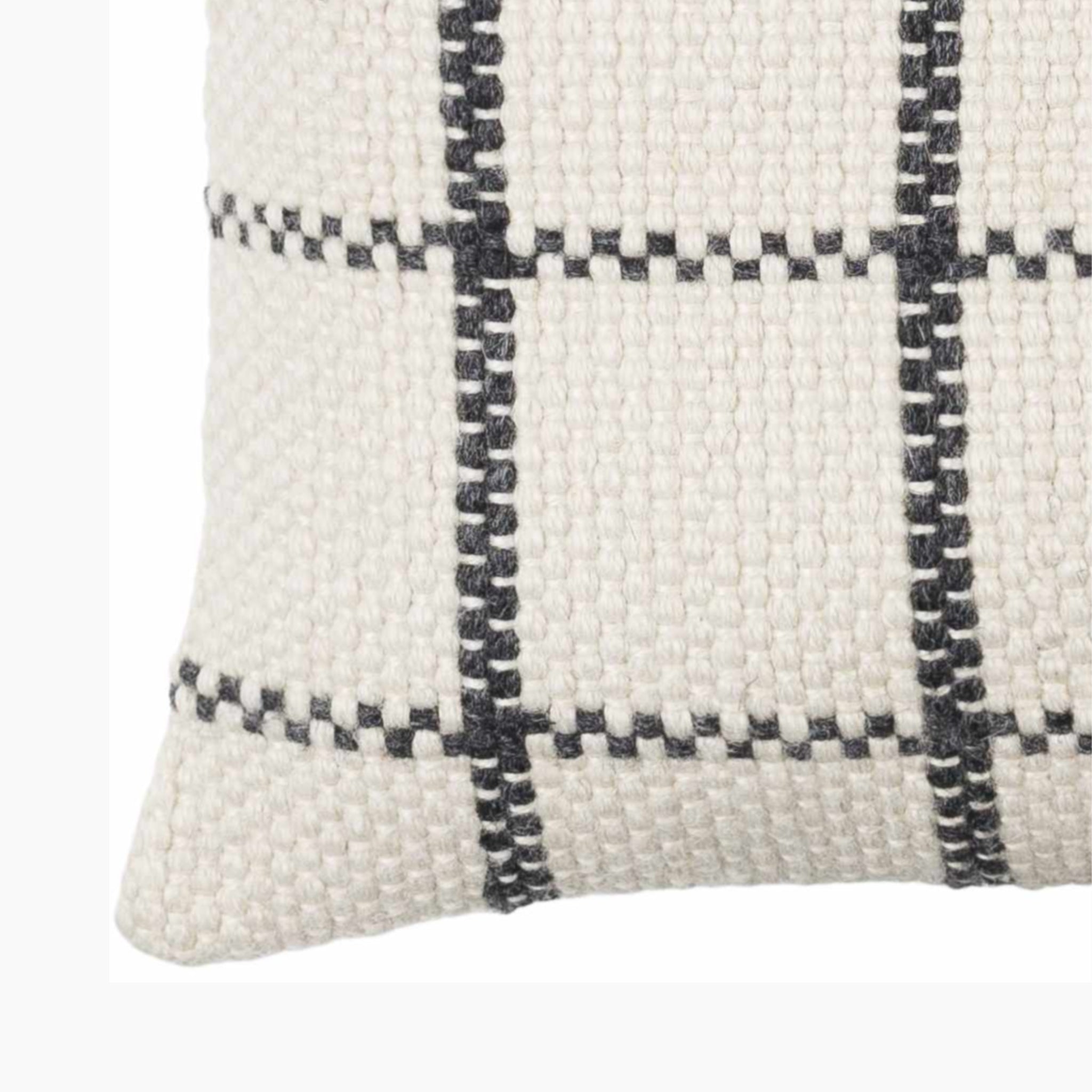 Inya Handwoven Grid Pillow – Ivory & Black