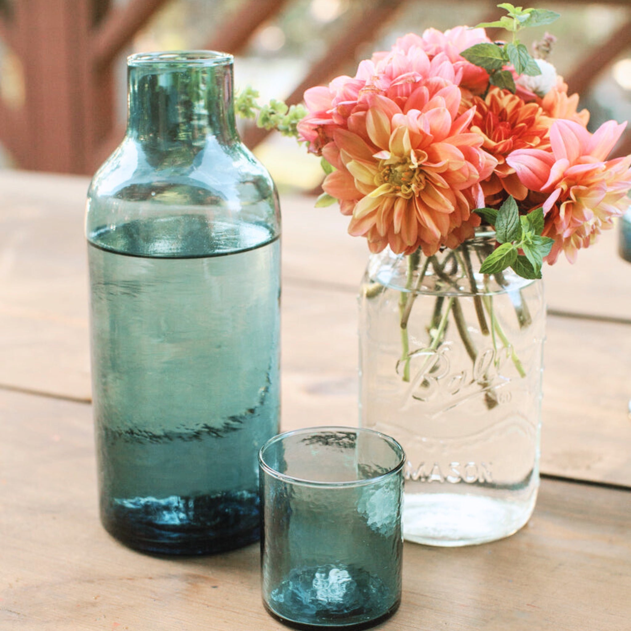 Hammered Glass Carafe with Tumbler – Handblown