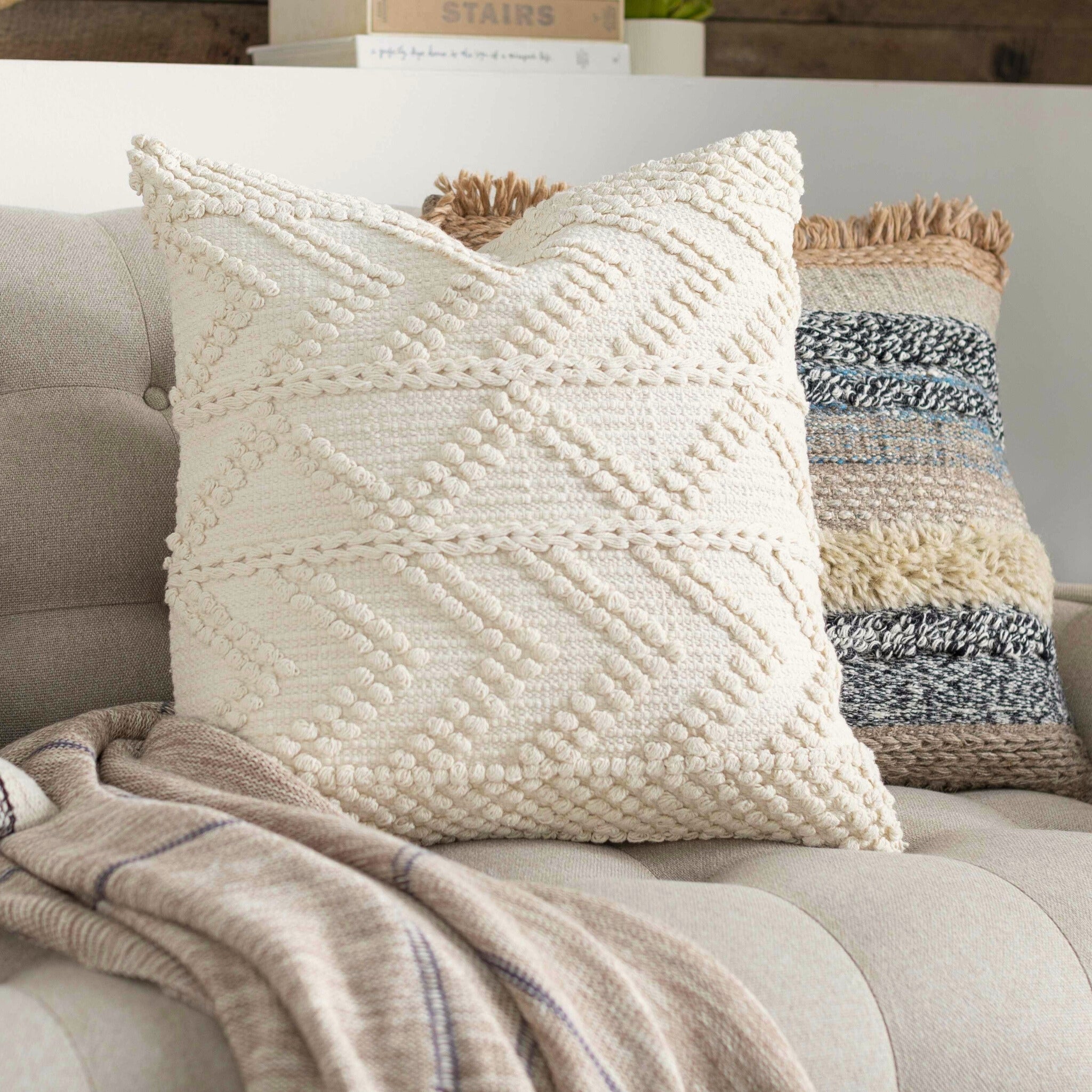 Sena Textured Cotton Pillow – Off White