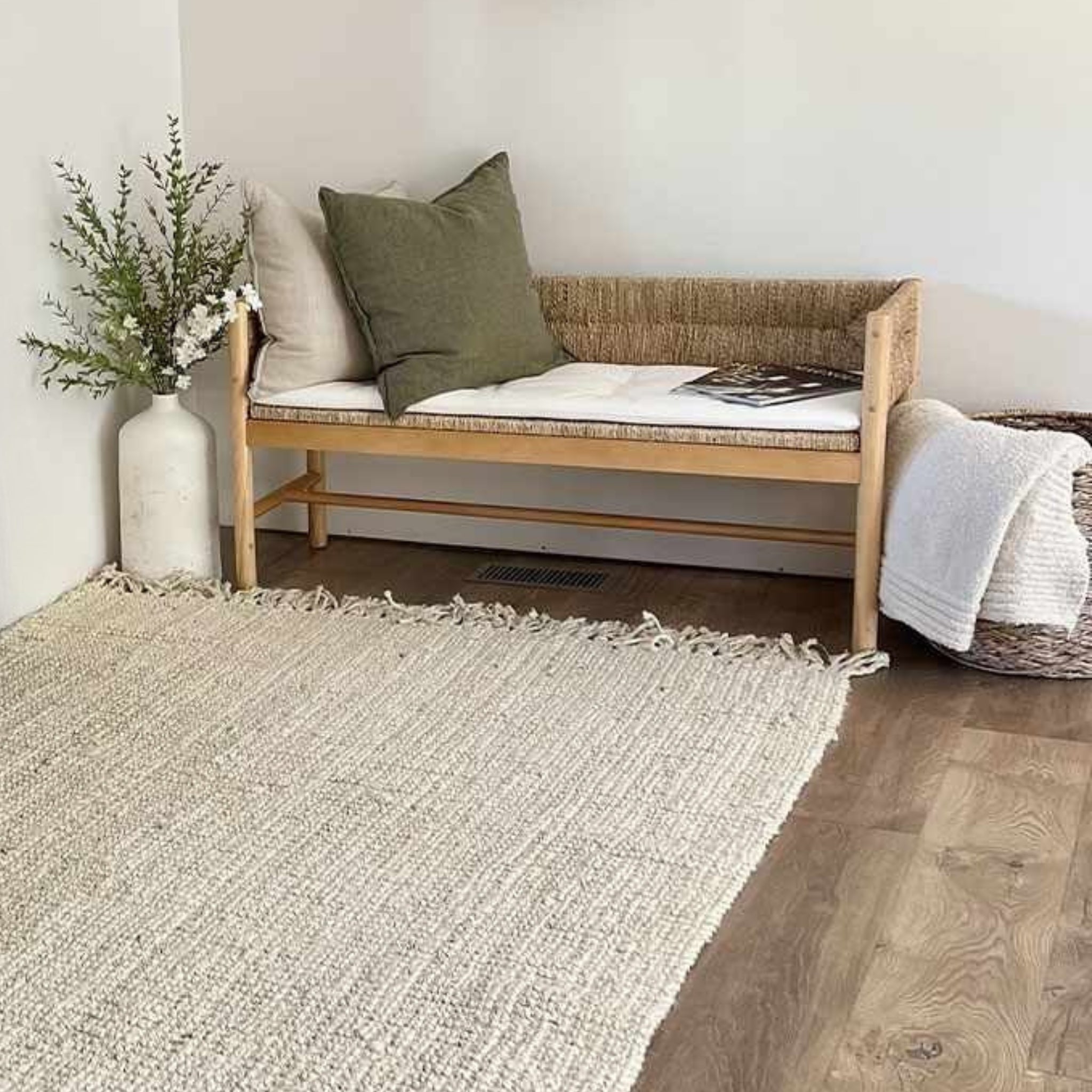 The Terrin Rug — Handwoven Jute in Bleached Cream