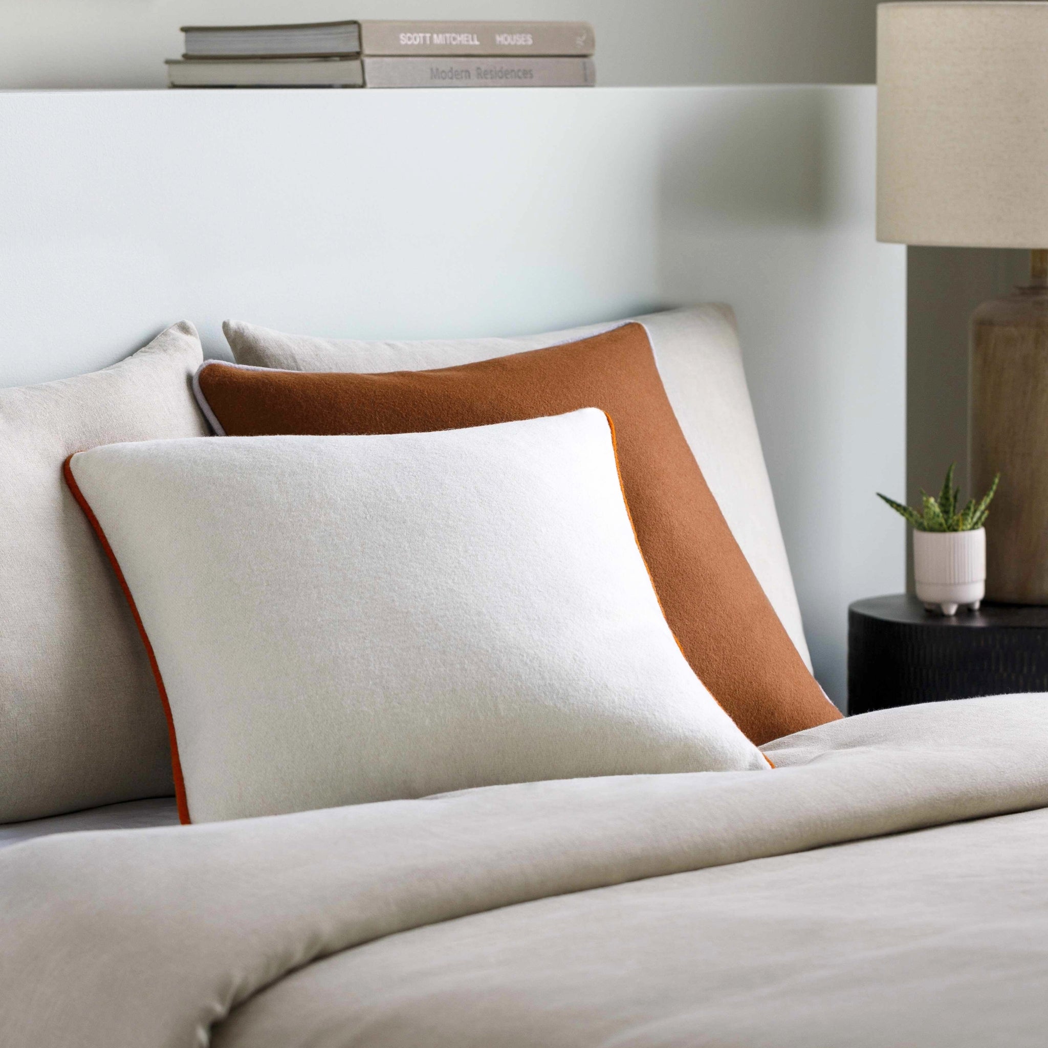 Woolen Throw Pillow – Cream with Terracotta Trim