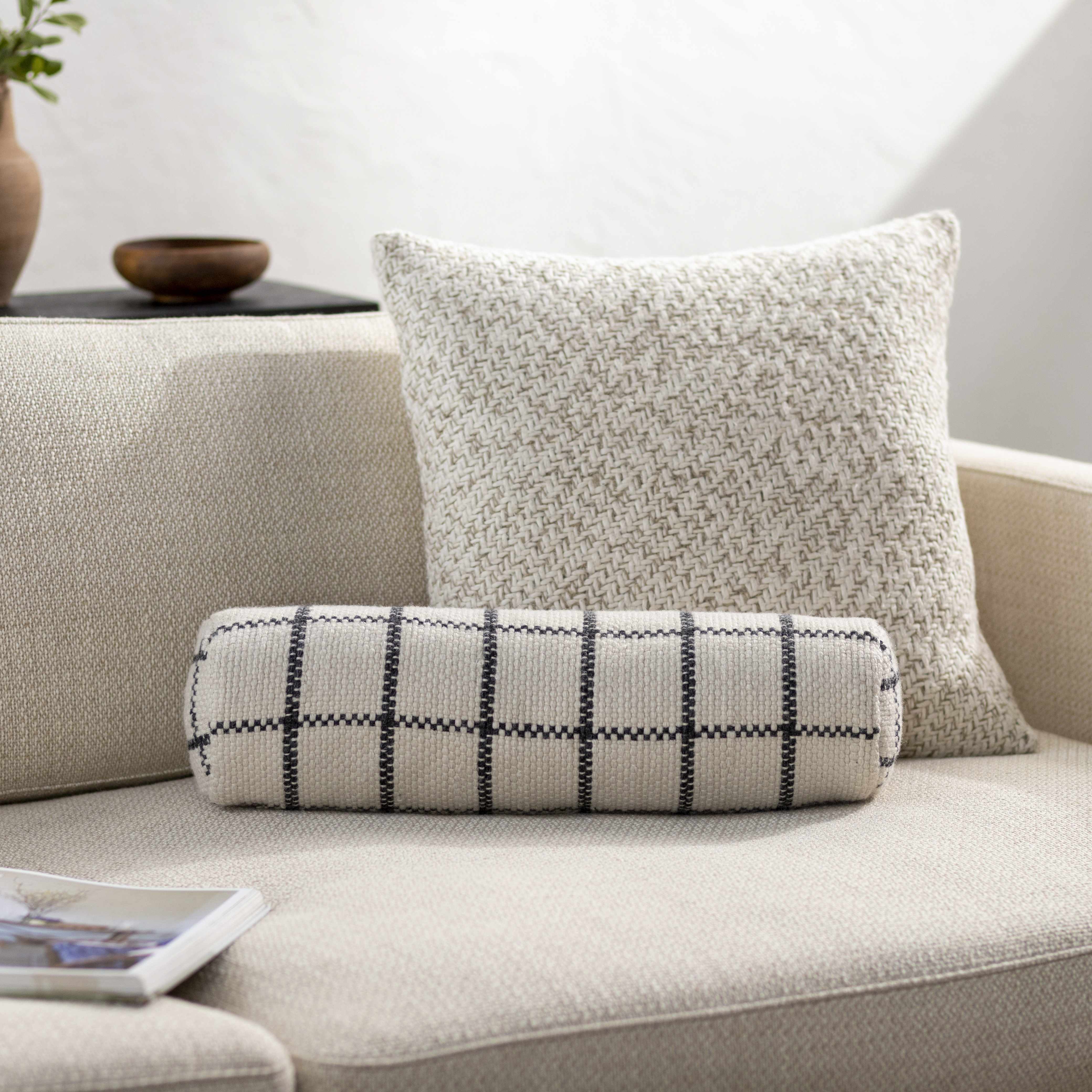 Inya Handwoven Grid Pillow – Ivory & Black