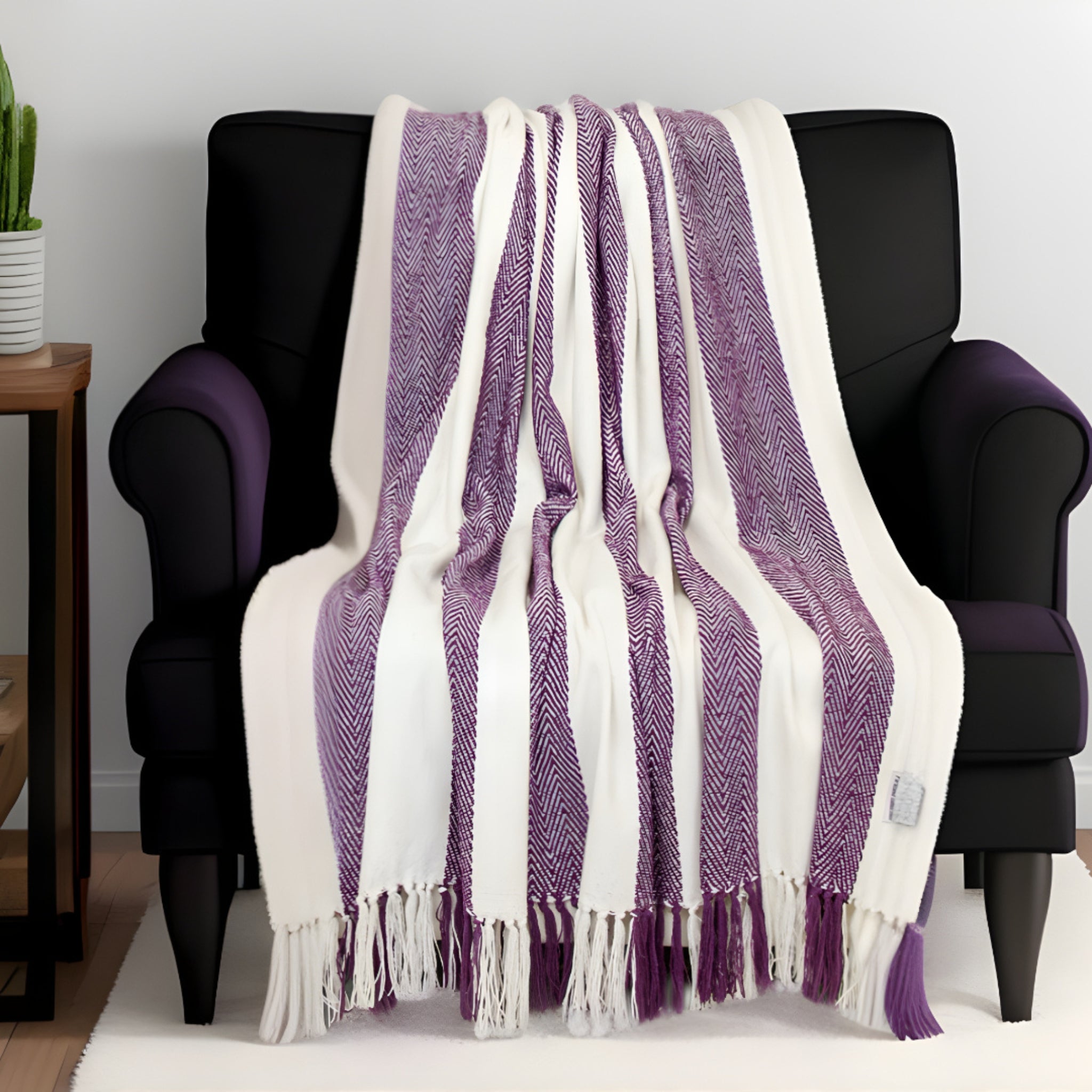 Indira Woven Cotton Throw – Purple Stripe