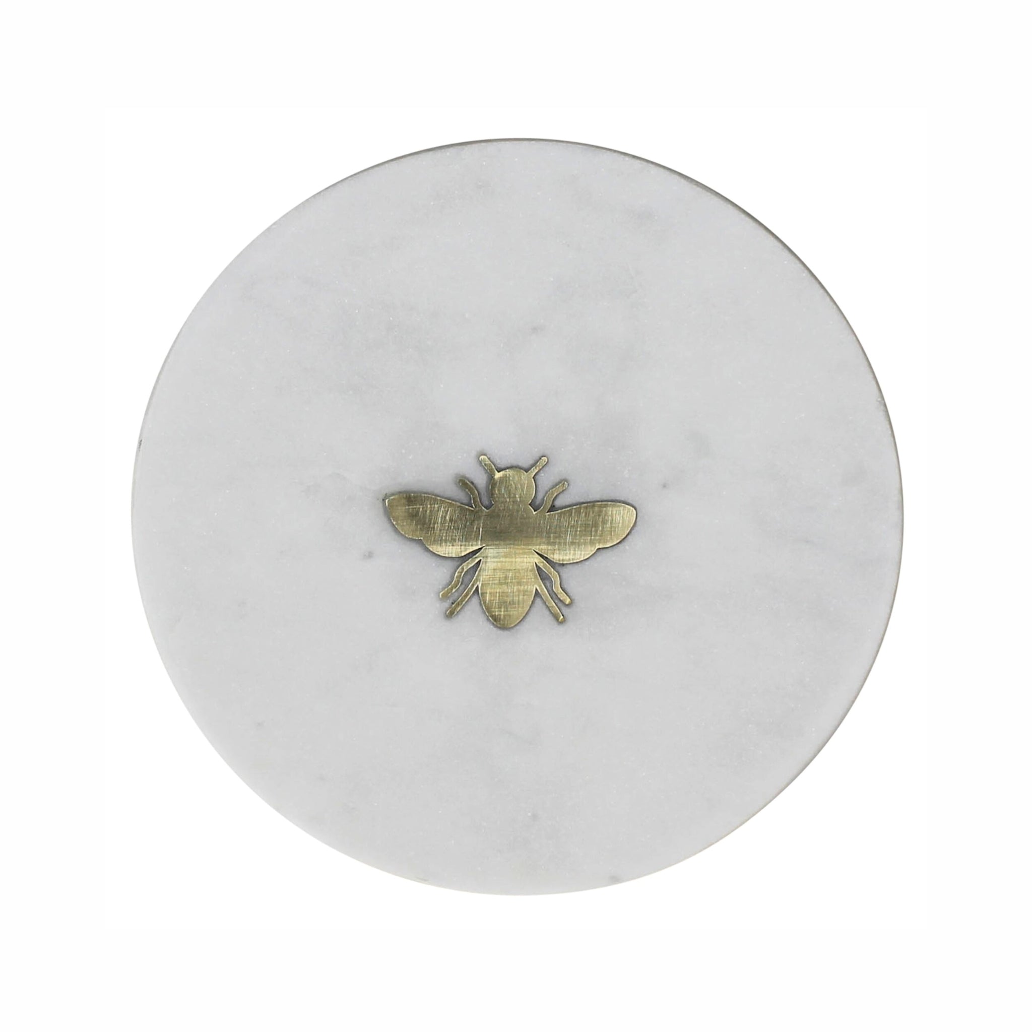 Marble Inlay Tray – White with Brass Bumblebee, 6”