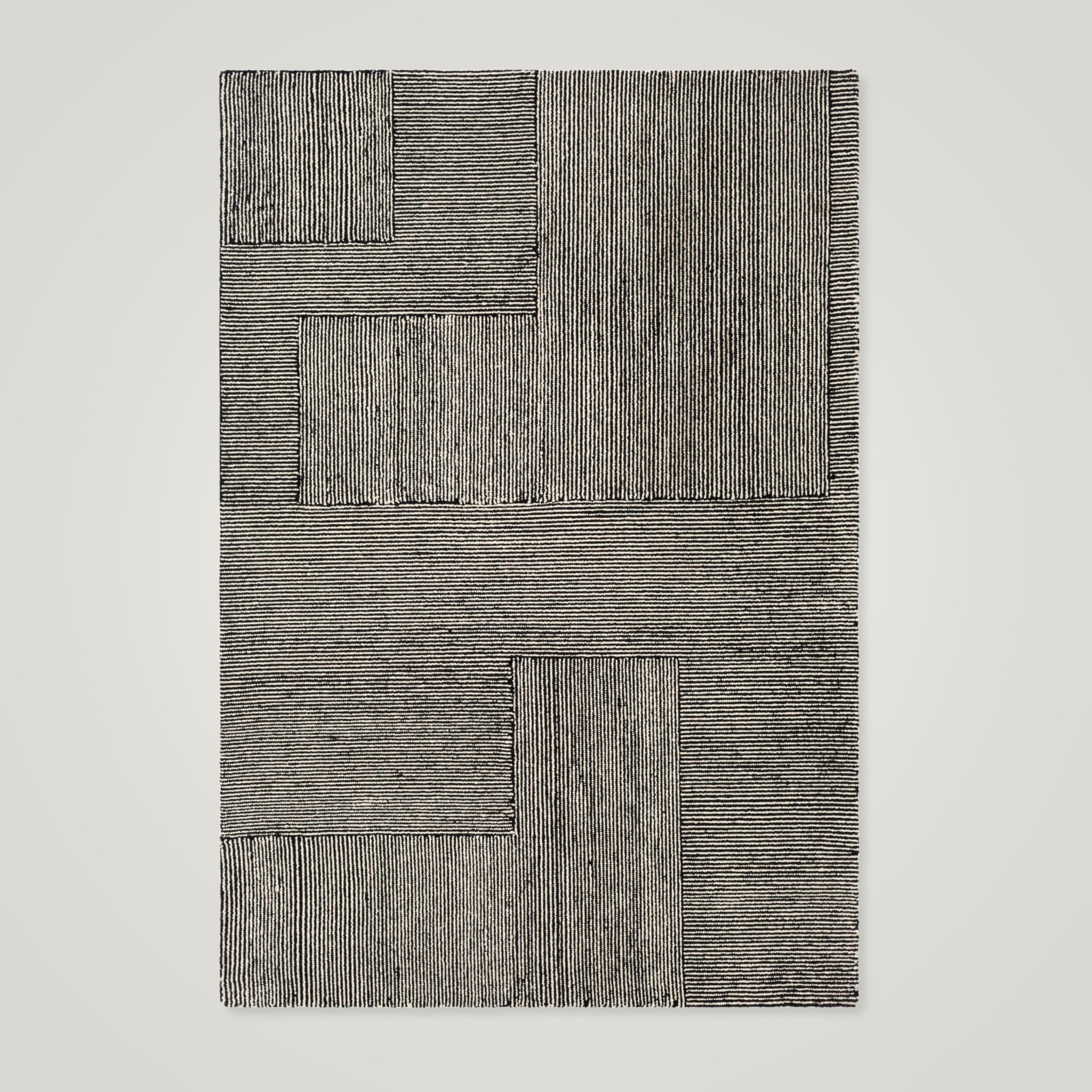 The Layton Rug – Handwoven Wool Blend, Linear Black & Cream