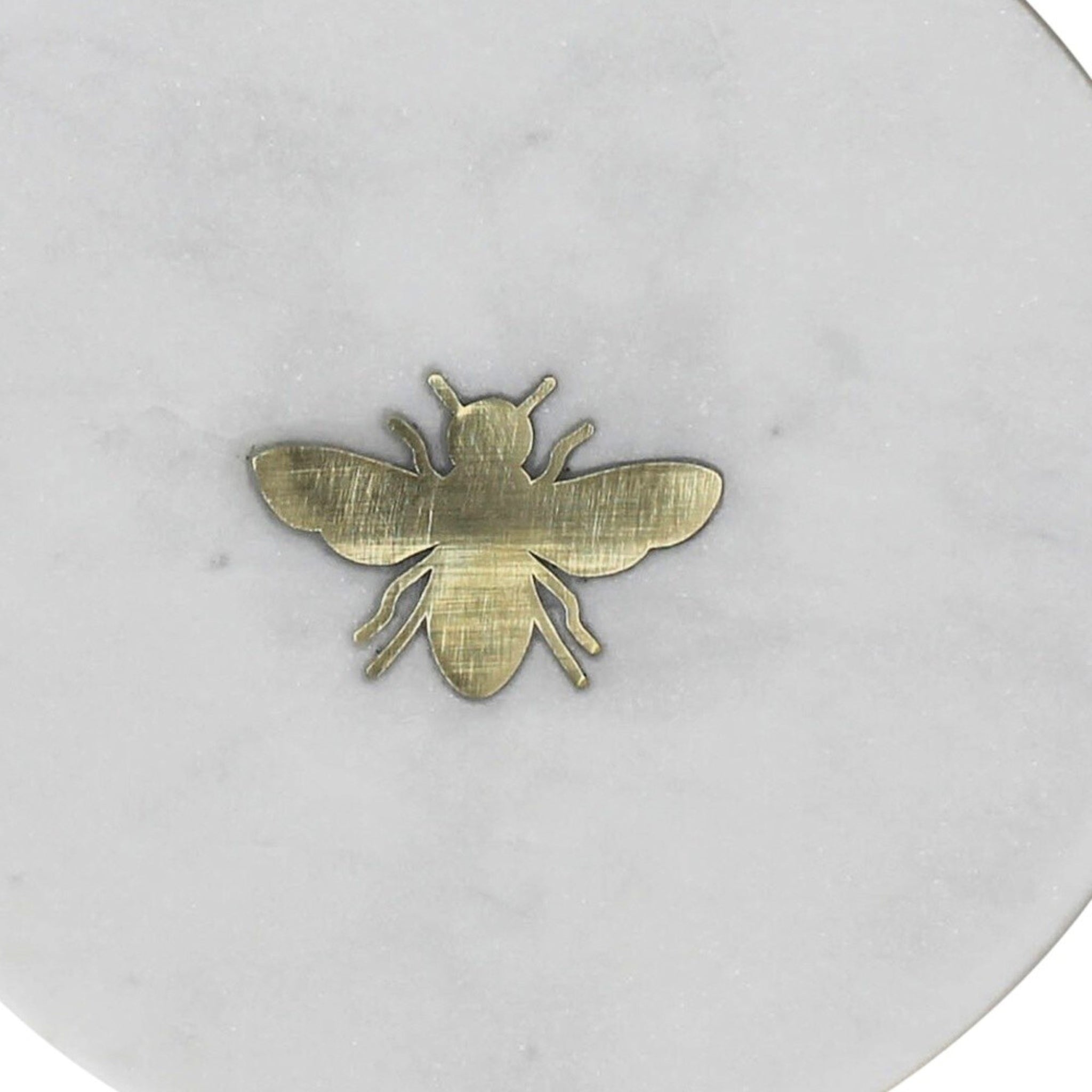 Marble Inlay Tray – White with Brass Bumblebee, 6”