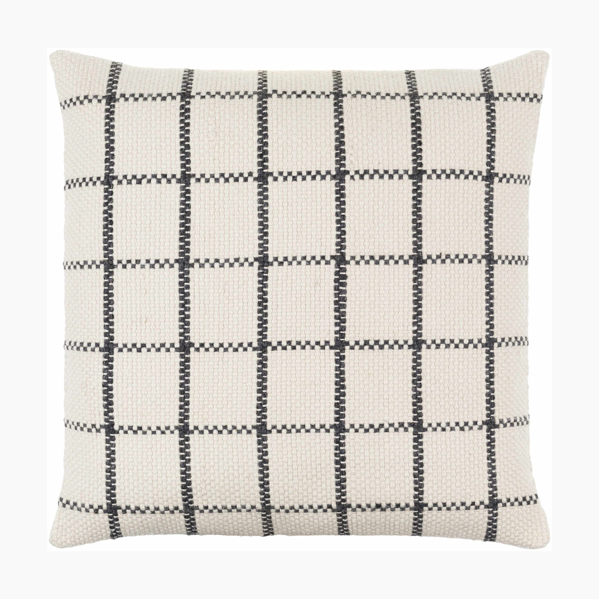 Inya Handwoven Grid Pillow – Ivory & Black