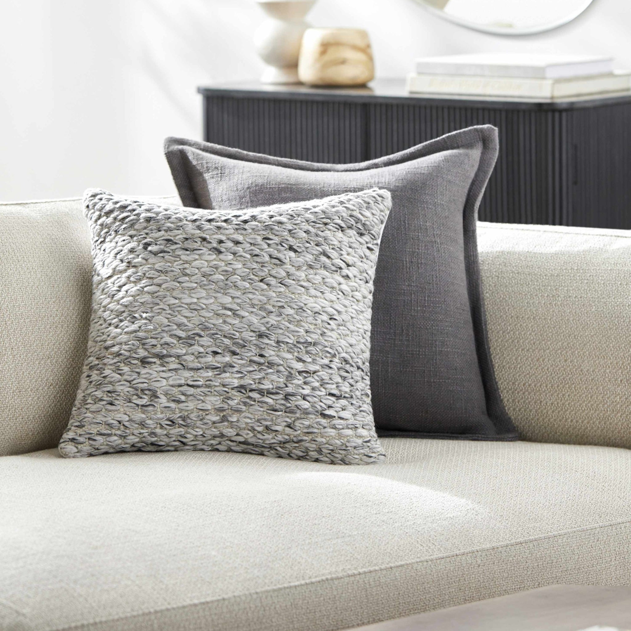 Orrin Textured Bouclé Pillow – Ash & Silver