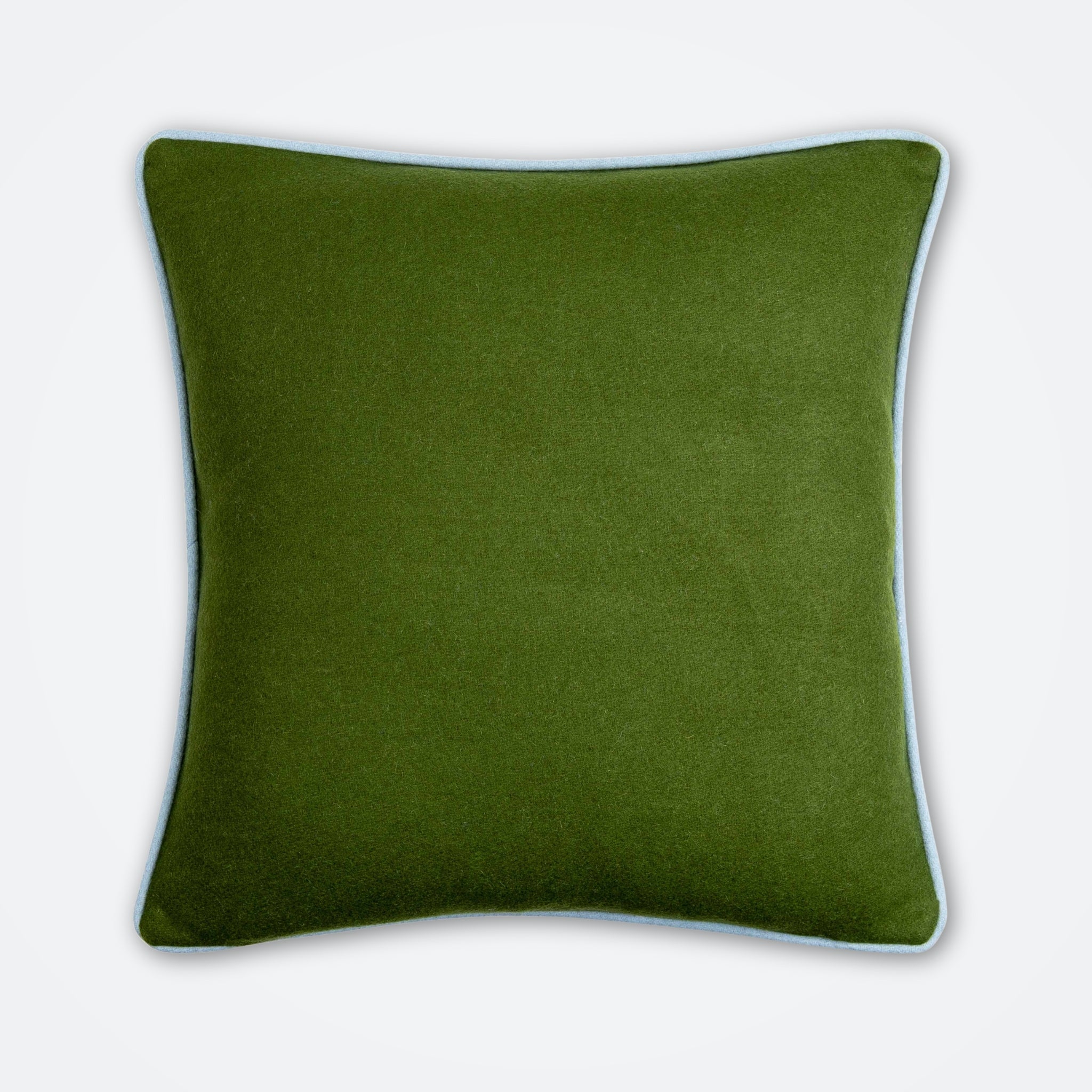Woolen Throw Pillow – Olive with Denim Trim