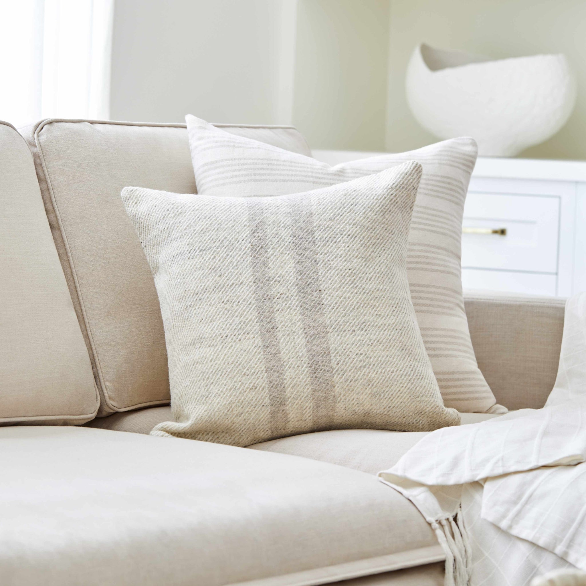 The Solace Stripe Pillow — Wool Blend Accent in Textural Neutrals