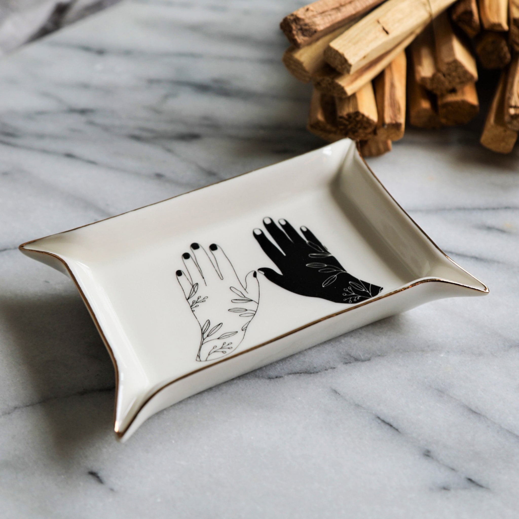 Ceramic Pinch Dish with Gold Accent