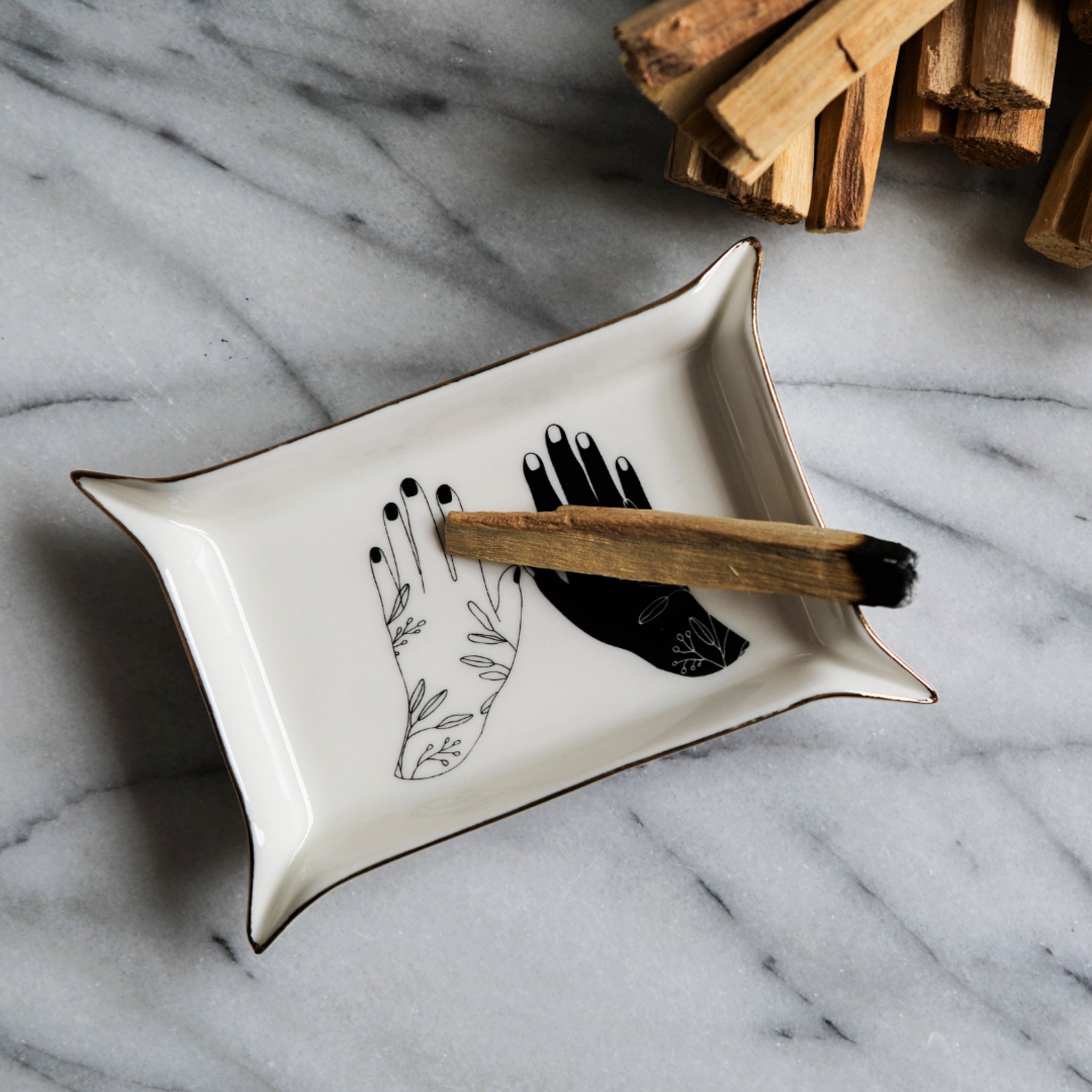 Ceramic Pinch Dish with Gold Accent