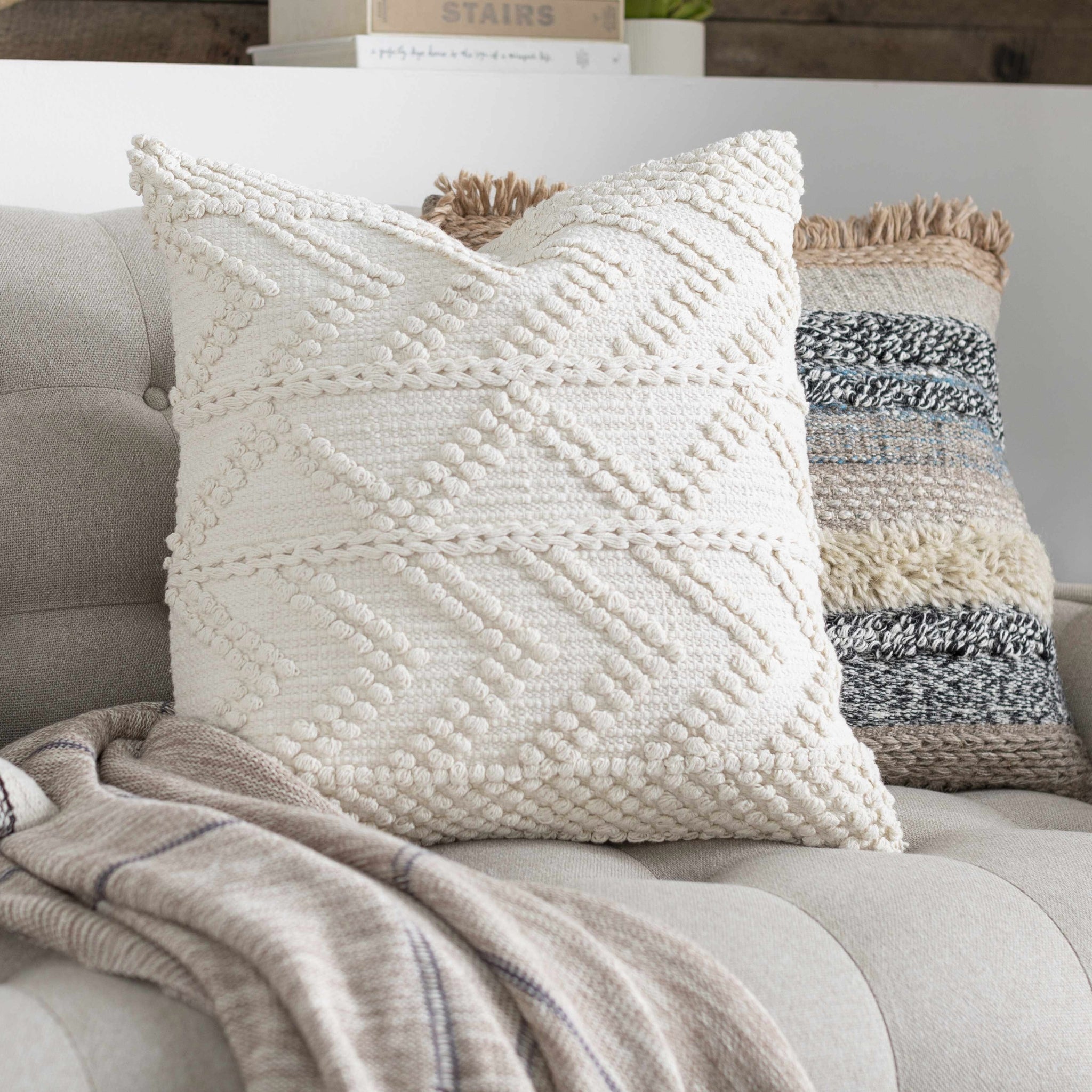 Sena Textured Cotton Pillow – White